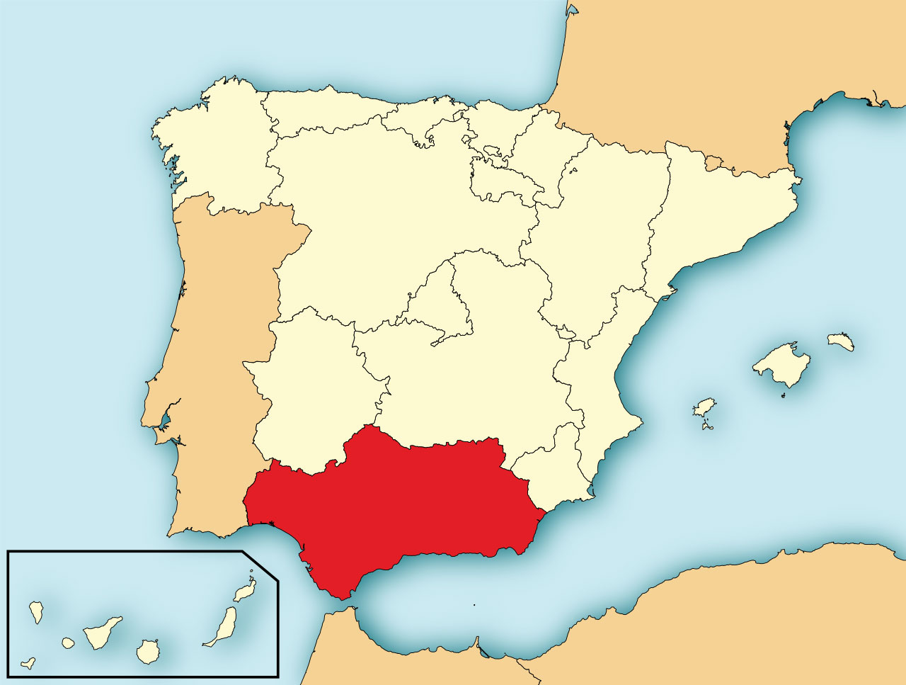 Locatie van Andalusie op de kaart